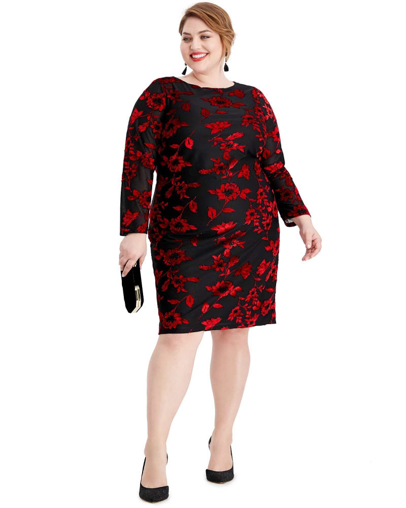 Jessica Howard Women s Plus Size Embellished Floral Burnout Dress Char